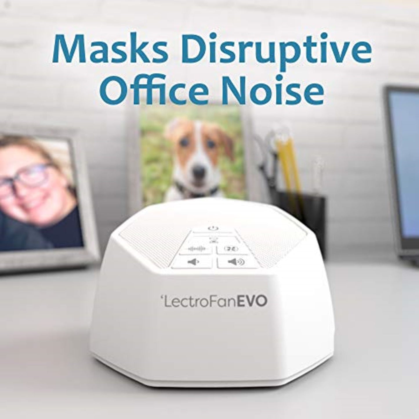 LectroFan White Masks Disruptive Office Noise Desk Photos