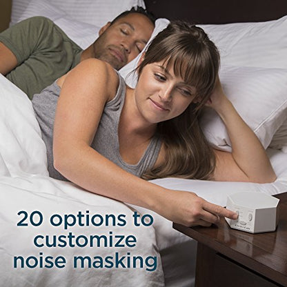 White LectroFan on Bedside being used by a Relaxed Couple Sleeping